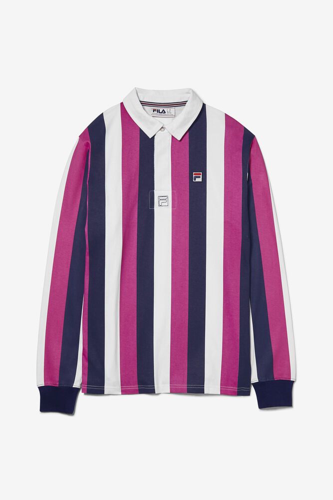 Fila Polo Mens Navy/White/Pink Grover Striped Rugby - Ireland 39214-KRVN